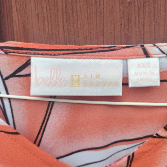 BELLE BY KIM GRAVEL | Pink Orange Tropical Print Floral Resort Wear Blouse XXS - Picture 8 of 10